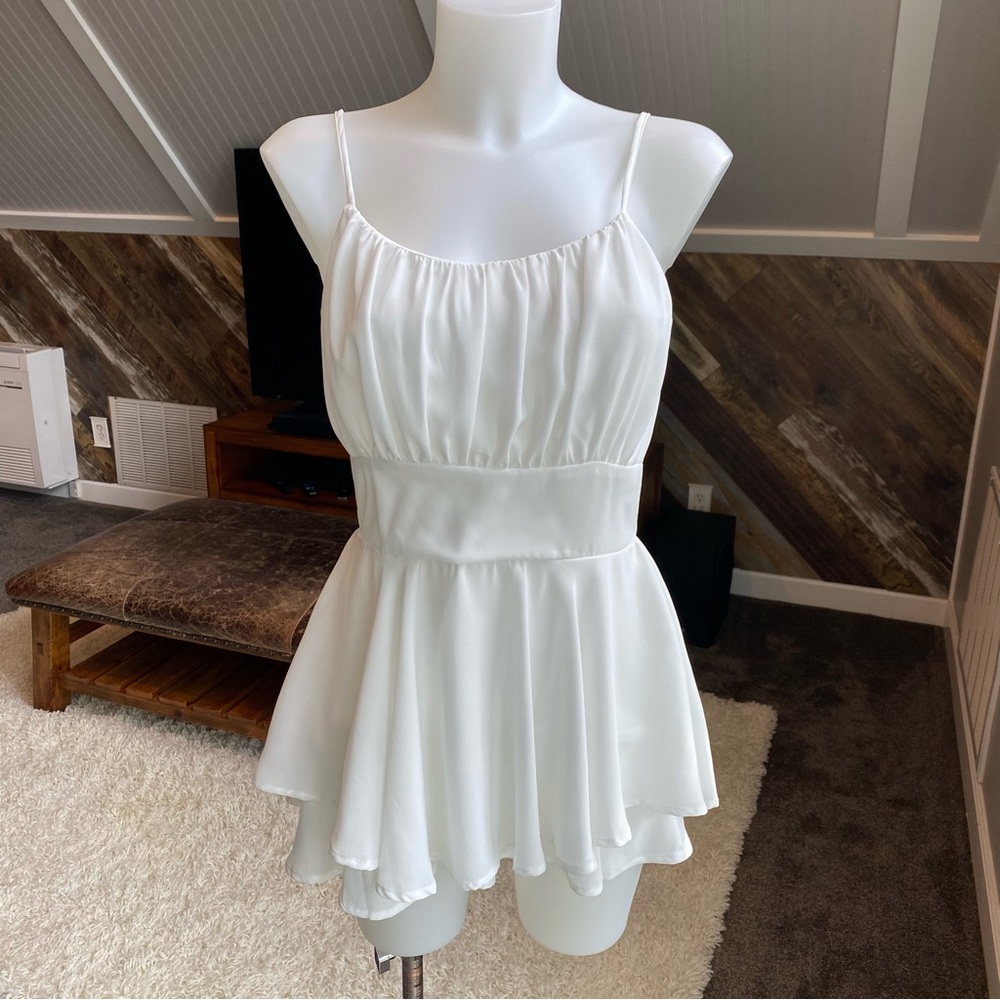 She + Sky White Ruched Peplum Romper